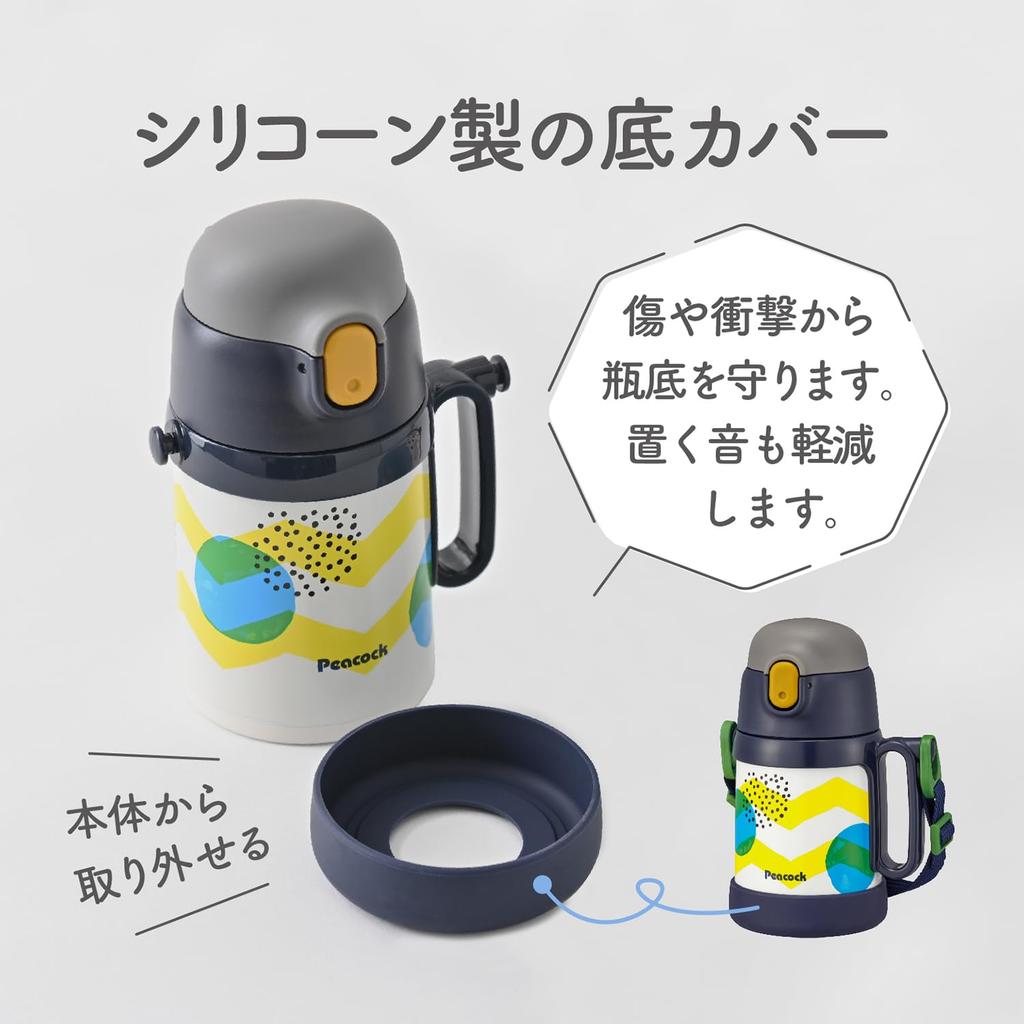 Peacock Thermos Industry Peacock Water Bottle 2way Thermal Insulation Thermos Stainless Steel Bottle Children Cup Included Straw Included Navy Dot AKD