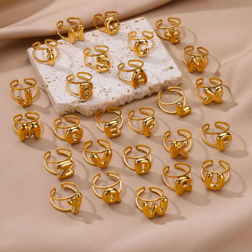 

Регулируемое кольцо из нержавеющей стали с золотым покрытием и английским алфавитом для женщин Y