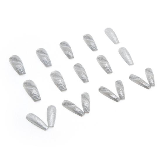 1 Set Long Fake Nails Shiny Visual Effect Non-Irritating Harmless Removable Marble Pattern Decorative Plastic Full Cover Press on Fake Nails Manicure