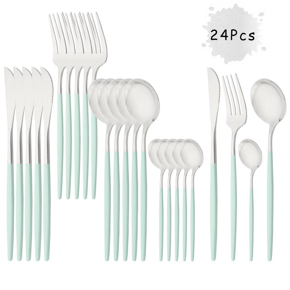 24Pcs Purple Silver Stainless Steel Dinnerware Set Kitchen Fork Spoon Knife Dinner Cutlery Set Western Flatware Tableware Set