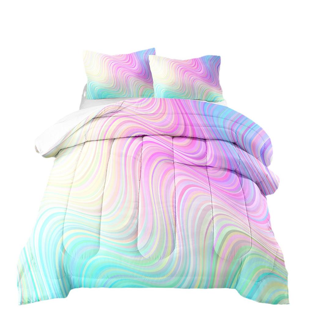 Fettsteppdecke Digitaldruck Feder Seidenbaumwolle Dünne Decke Klimaanlagendecke Sommerdecke Bett Dreiteiliges Set