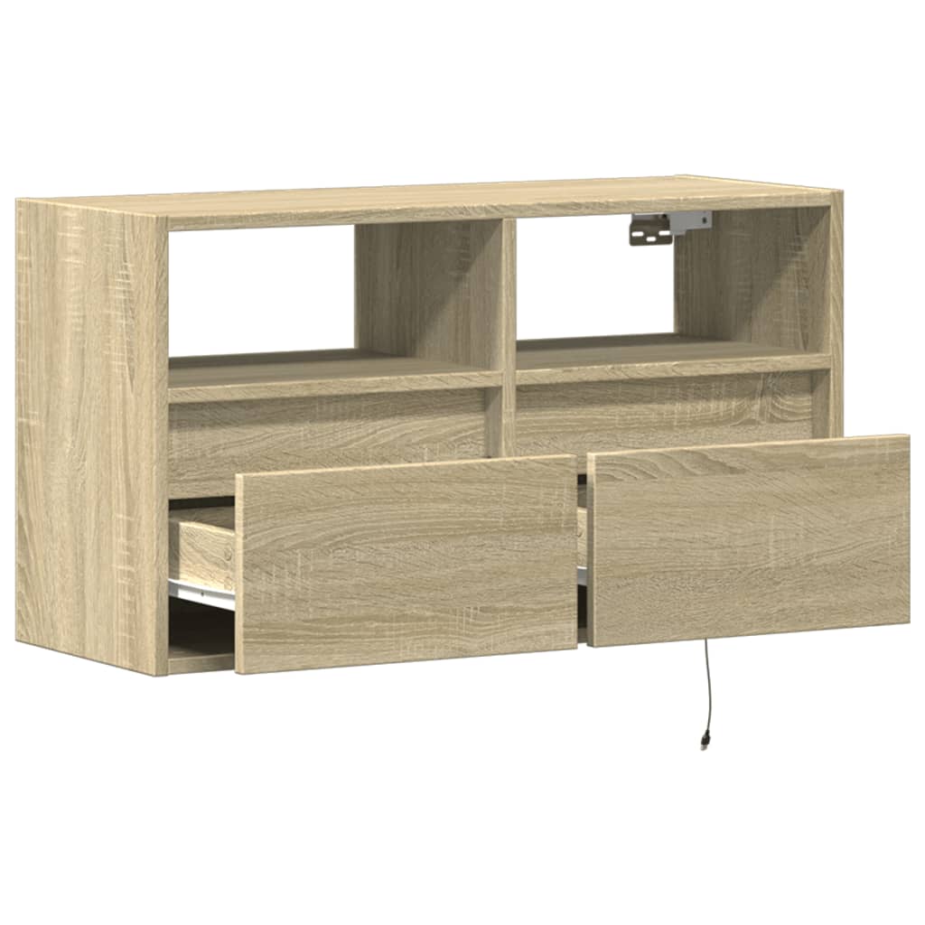 TV Wall Cabinet with LED Lighting Sonoma Oak 80 x 31 x 45 cm
