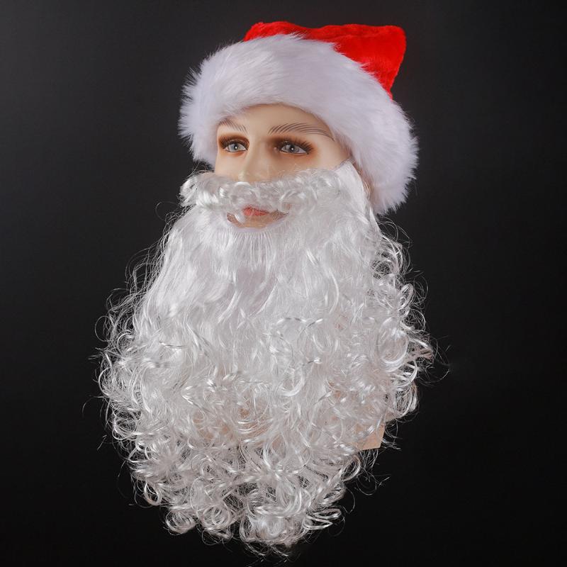 1 Stück Weihnachten Thema Verkleidungszubehör Weißer Weihnachtsmannbart Verstellbar Falscher Lockiger Kostüm-Requisite Feierparty-Zubehör