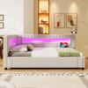 Daybed 90x200 Sofa Bed Hydraulic Storage 7-color LED USB+Type-C Bed Frame Slatted Frame Linen Beige (without Mattress) Bedroom/Living Room