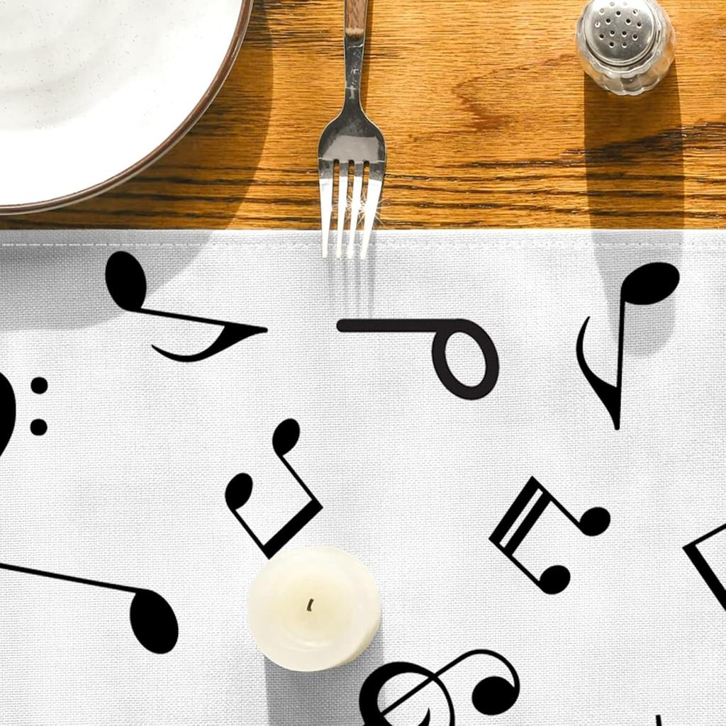 Musical Notes Linen Table Runner Home Decorations Washable Geometric Symbols Kitchen Dining Table Runners Holiday Party Decor