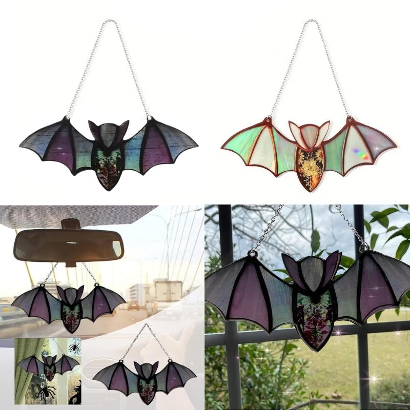 Acrylic Bat Suncatcher Window Hanging Stained Glass Wall Art Halloween Decoration