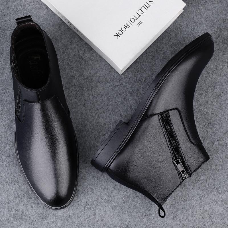 Fashion New Arrival Male High Top Shoes Handmade Mens Winter Autumn Chelsea Boots Warm Plush Fur Ankle Boots Genuine Leather Man Botas