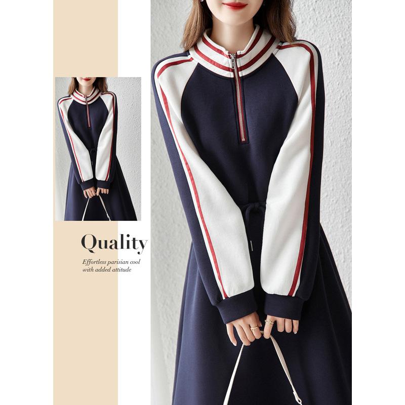 Fritidskjoler for kvinner 2023 Høstmote Enkel temperament Lange skjørt Midje Fransk Y2k glidelås A-linje Kjole Elegant og elegant