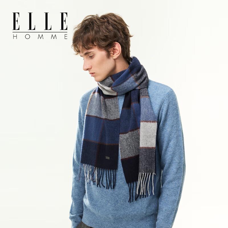 ELLE Men's 100% Wool Plaid Scarf