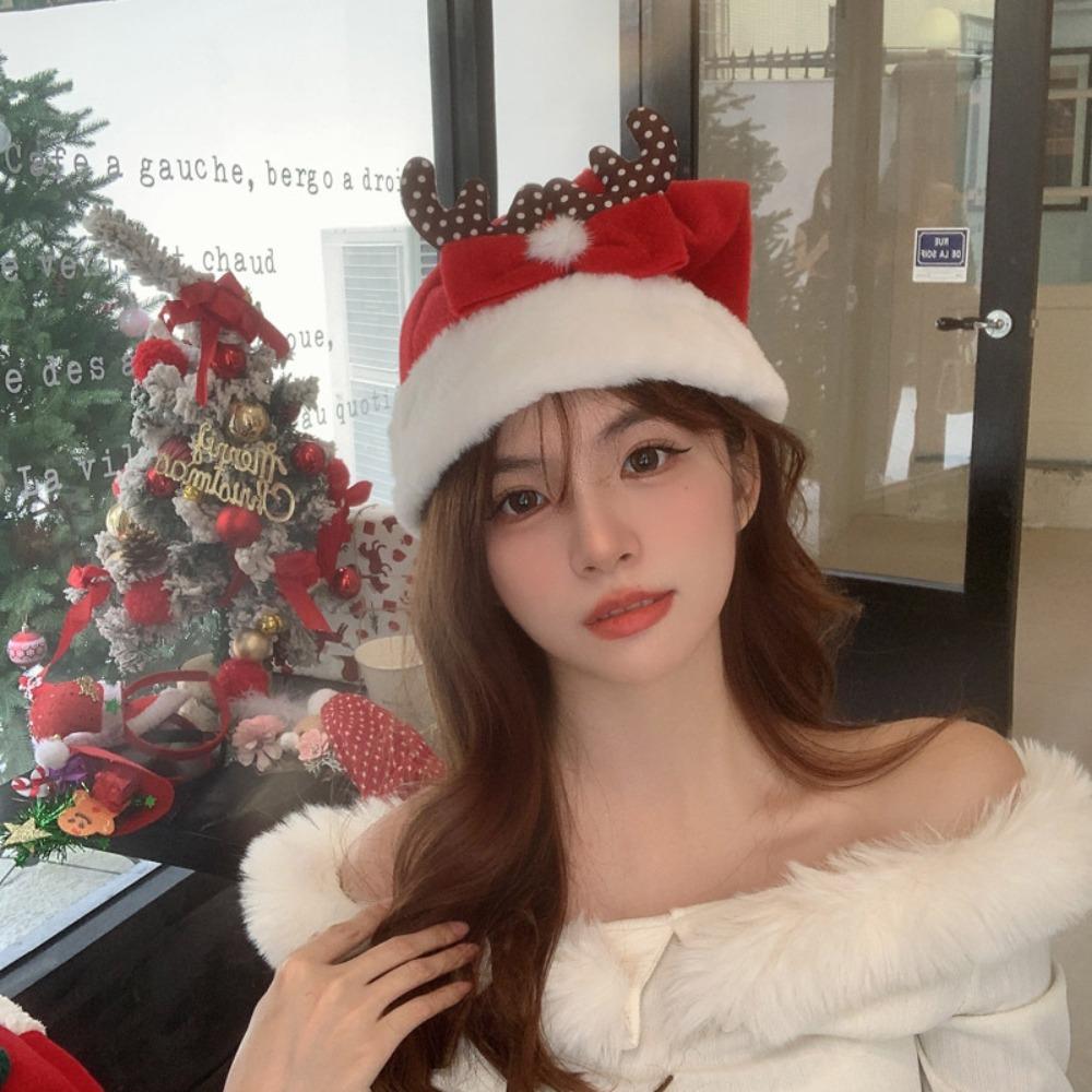 Merry Christmas Decoration Santa Claus Hat Bow Red Plush Hat All-match Christmas Sequin Hat  Adults