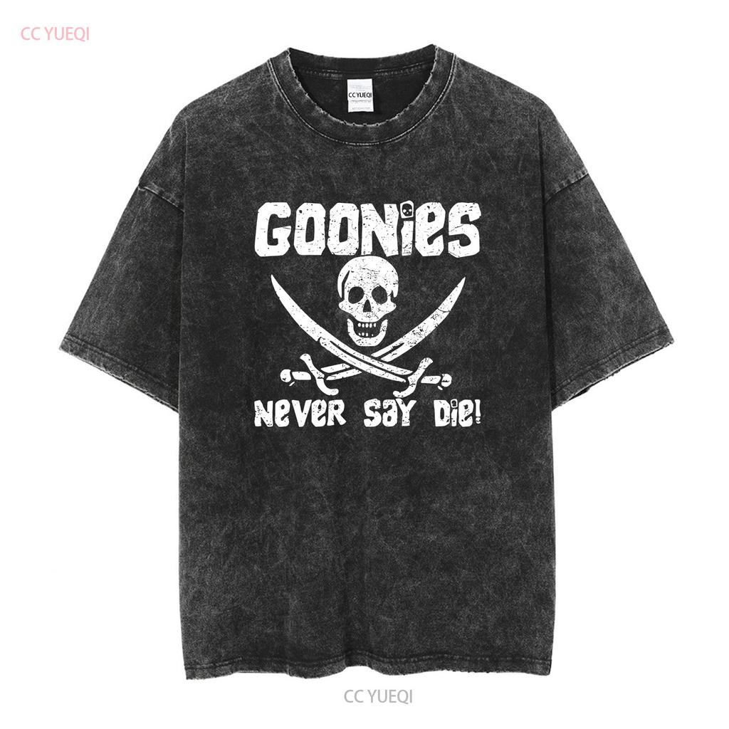 The Goonies Never Say Die Distressed Design T Shirt vintage Washed Comfortable graphic Top For Everyday Wear fashion Stretched