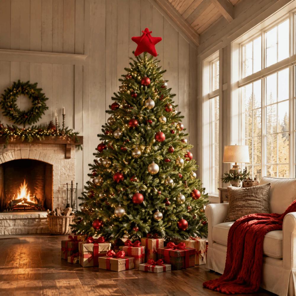 Cloth Christmas Tree Topper Star Five Pointed Xmas Top Star Ornament Holiday Gift
