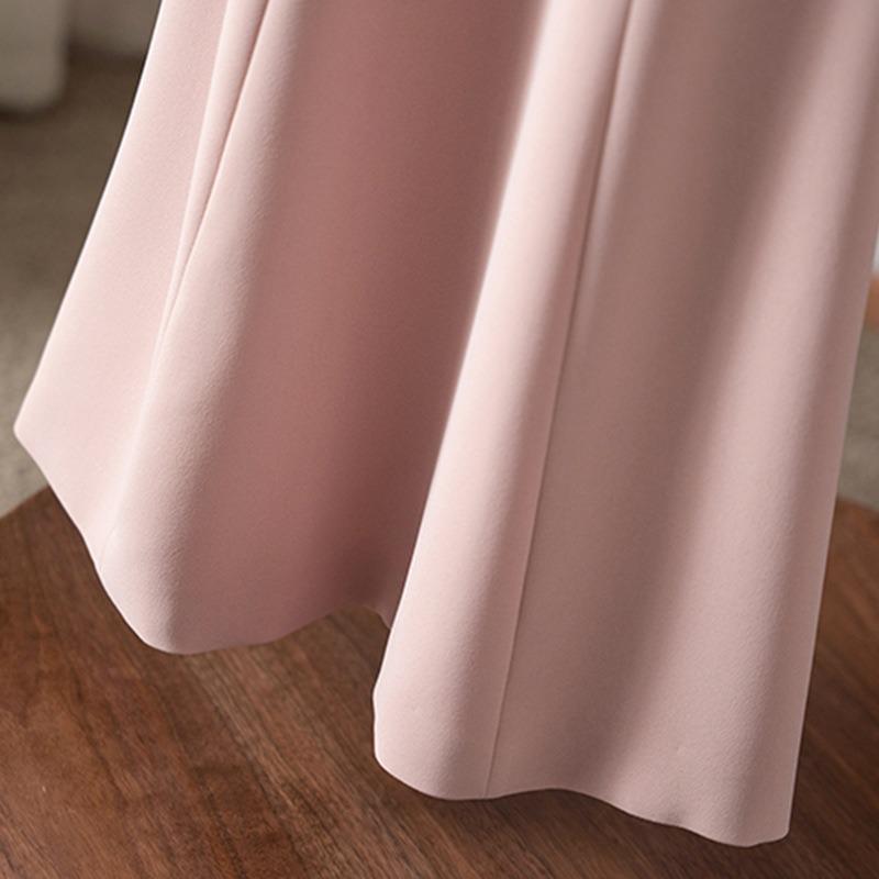 High-end fabric simple dress women's summer new round neck waist a word satin solid color skirt