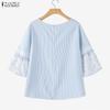 ZANZEA Women Casual Lace Patchwork 3/4 Sleeve Loose Stripe Blouse
