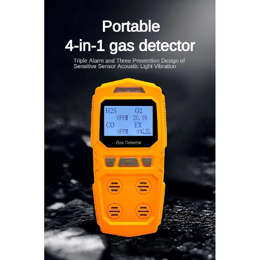 NOUVEAU Détecteur de Gaz 4-en-1 Haute Précision - Mètre de Gaz Dangereux Combustible & Toxique Analyseur O2 CO H2S Portable Manuel Rechargeable