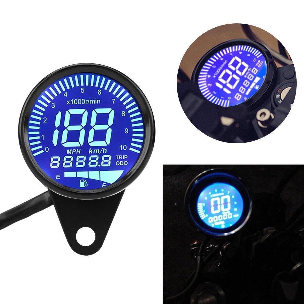 Digital Motorcycle Speedometer, Keenso 12V DC Universal Motorcycle LED Backlight Digital Speedometer Tachometer Speed Gauge Oil Level Meter Voltmeter
