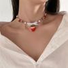 Ingemark Kpop Sweet Imitation Pearl Chain Strawberry Pendant Necklace for Women Wed Bridal Love Heart Choker Aesthetic Jewelry