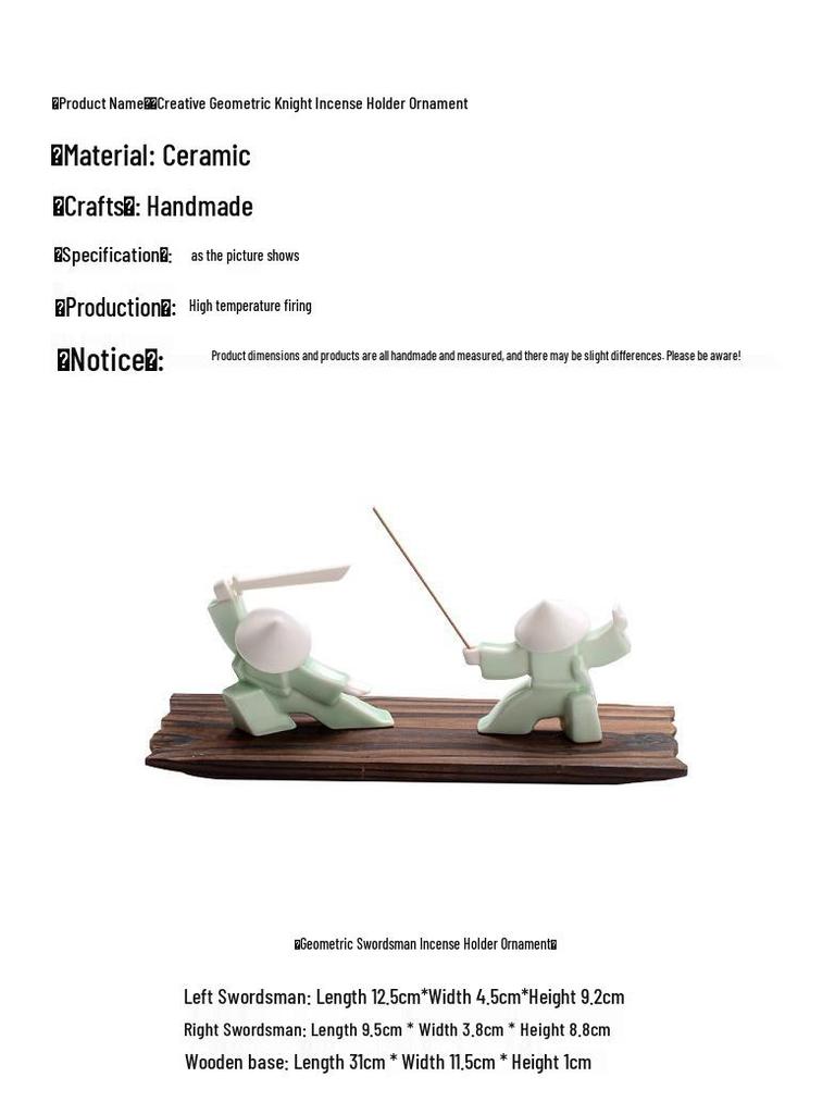 Ceramic Swordsman Incense Holder: Creative Sword-Dancing Ornament & Stick Burner Base