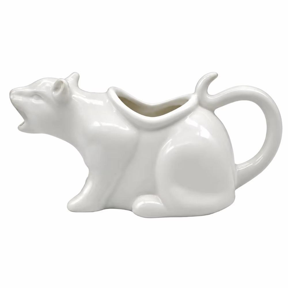 Curved Tail Handle Ceramic Cat Gravy Pitcher Animal Sculpture Cat Milk Jug Figurine Kitchen