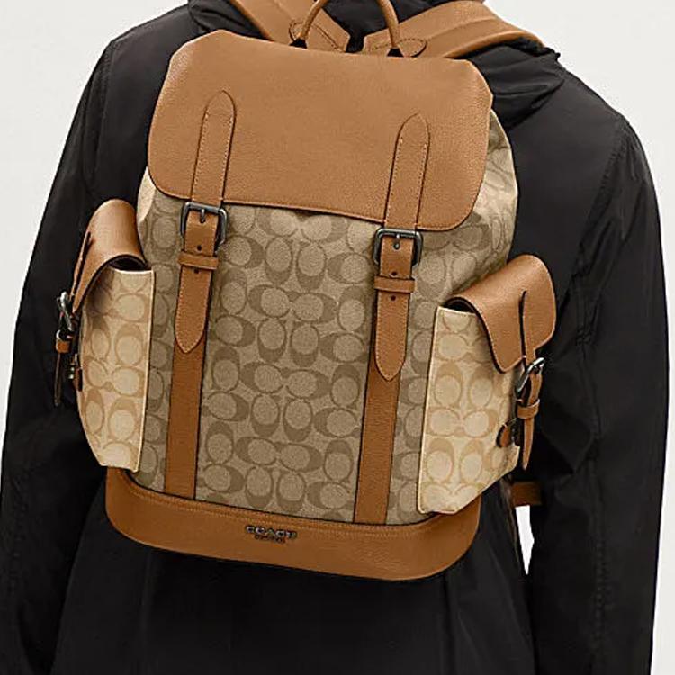 Coach Hudson 30 Classic Monogram Color Block Backpack Men Backpack Light-Saddle-Brown CR335-QBMYC