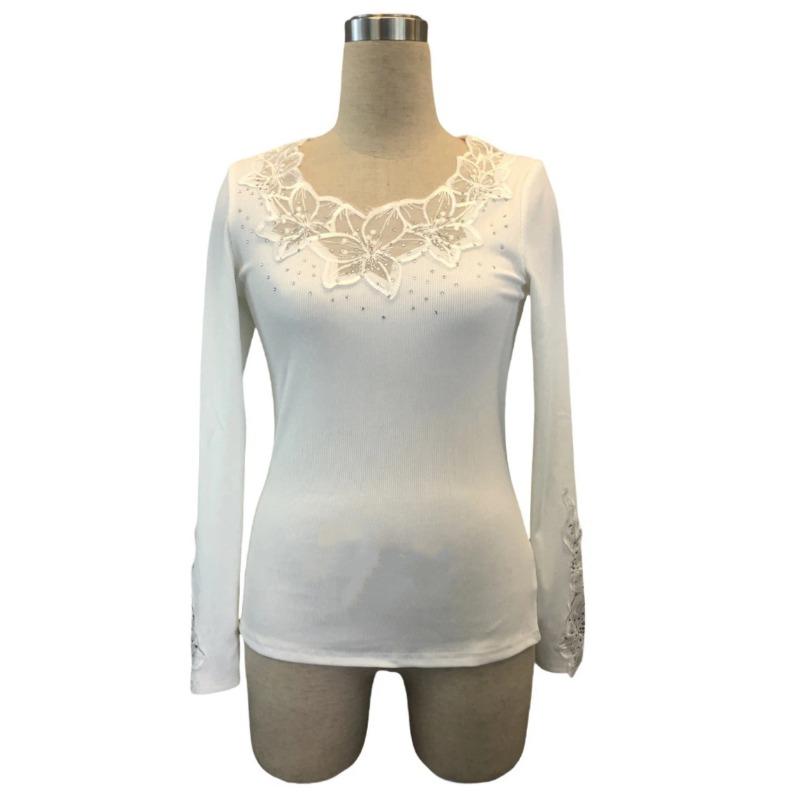 Spring and Autumn New Splicing Lace Elegant Long Sleeve Women's T-shirt