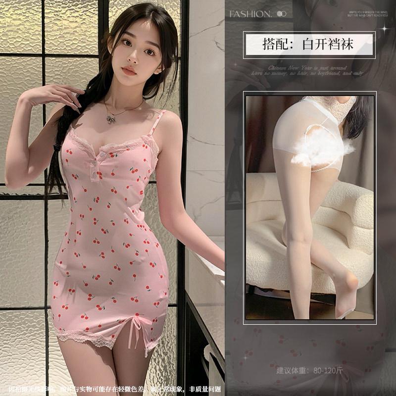 backless sexy hollow deep v lace nightdress female hottie scheming floral suspender hip skirt with chest pad
