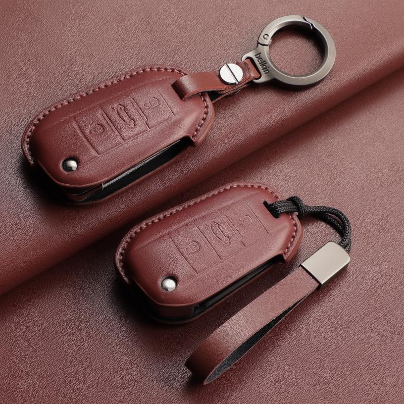 Leather Car Key Case Cover Fob For Peugeot 208 3008 308 508 408 2008 307 400 Car Remote Smart Protector Shell Garnish Accessorie