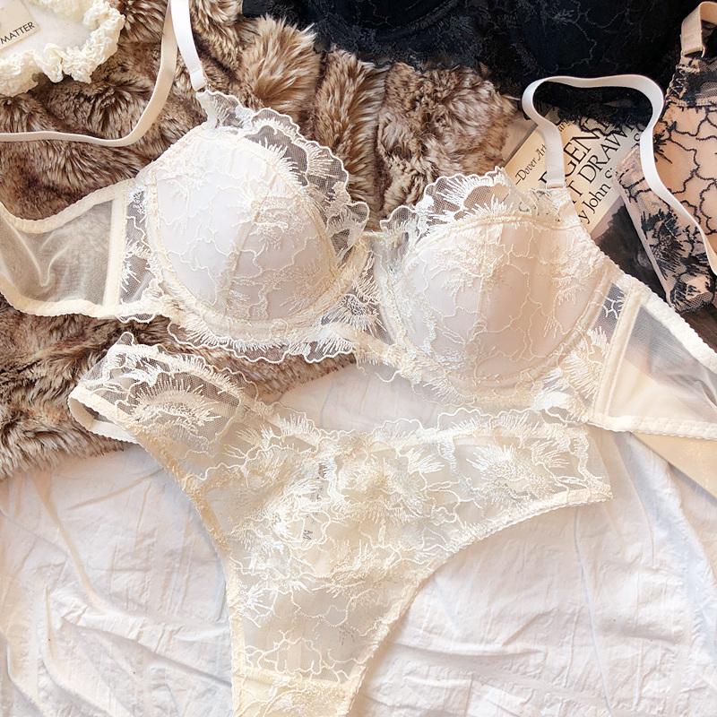 

Сексуальный кружевной комплект бюстгальтера с вышивкой цветами, тонкая чашка 3/4, пуш-ап, женское летнее дышащее комфортное нижнее белье L