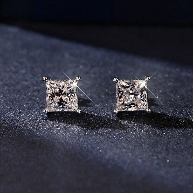 100% Sólido 925 Prata Agulha Brincos Para Mulheres Jóias De Casamento Alta Qualidade Quadrado Claro Cristal Zircão Brincos De Botão