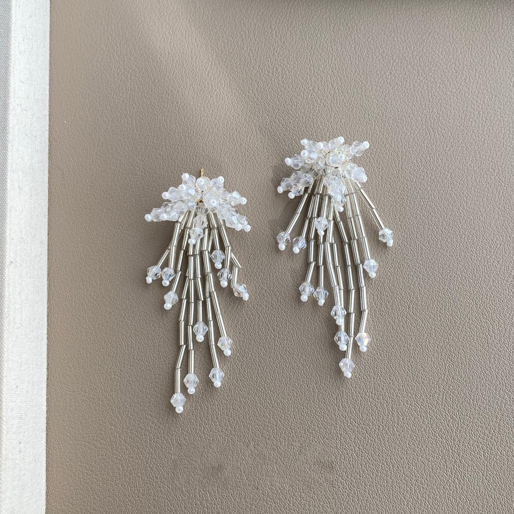 Glass Flower Tassel Earrings Light Luxury Premium Temperament Earrings Fashion Internet celebrity Same Fresh Earrings Women