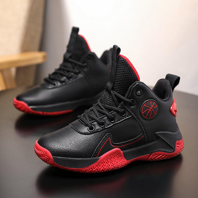 Children's Waterproof Leather Basketball Shoes - Non-Slip, Wear-Resistant for Boys' Autumn/Winter Training