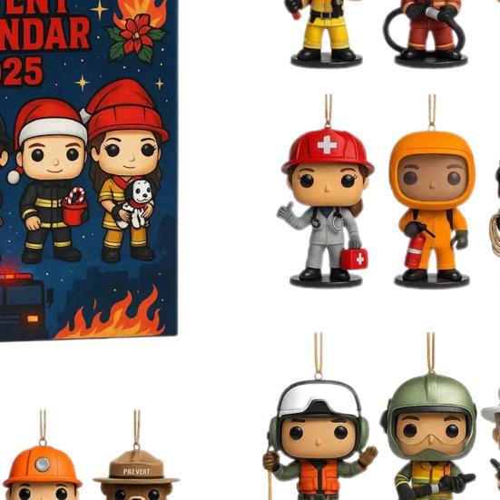 Firefighter Advent Calendar Christmas Countdown Calendar 2D Acrylic Firefighter Hanging Ornaments for Xmas Tree Decoration Festive Gift