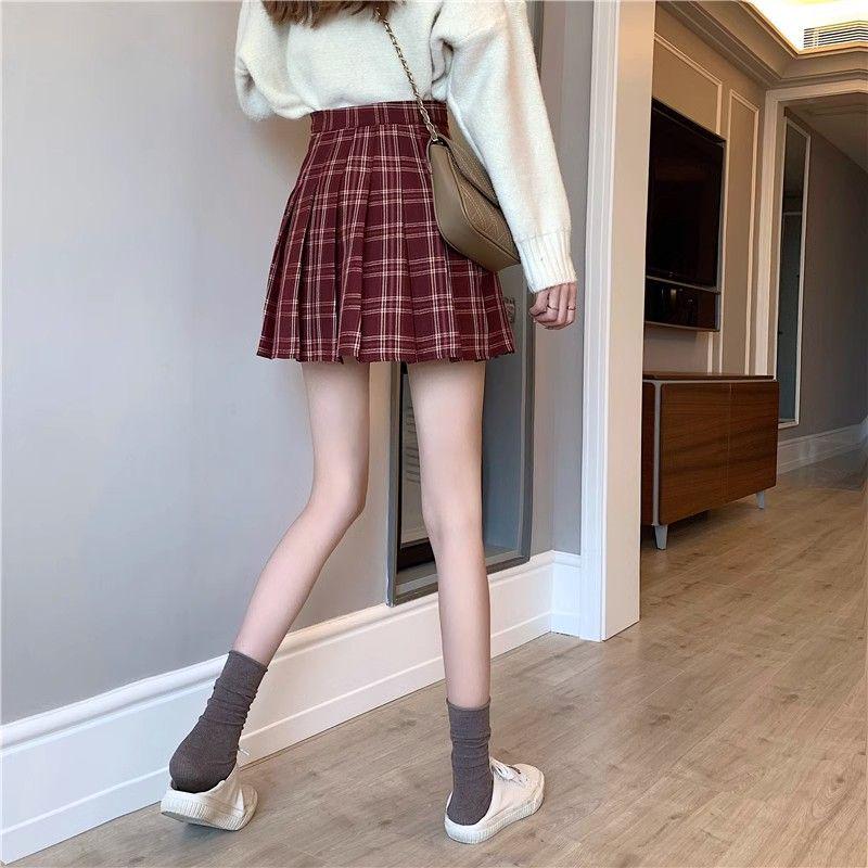 Women's High-Waist Retro Plaid A-Line Pleated Skirt for Spring, Summer, Autumn – Anti-Exposure Short Korean Style