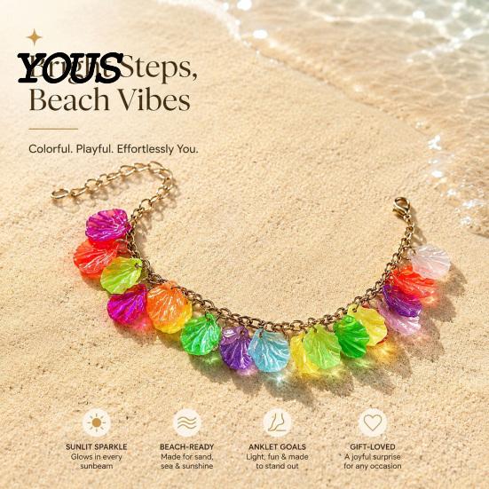 Boho Island Style Jewelry Ocean Charm Bracelet for Women, Colorful Scrolled Shell Adjustable Anklet Women Bracelet, Summer Beach Holiday Vacation