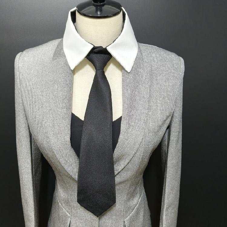 Womens Preppy Student Lapel False Collar with Black Necktie Front Elegant School Uniform Blouse Choker Neckwear Acessory