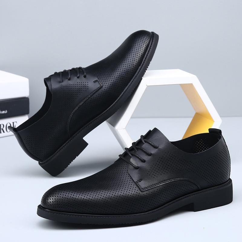 Hollow Men's Shoes Leather Breathable Business Leather Shoes Green Comfortable Spring and Summer Soft-faced Formal Leather Shoes Men's Groom