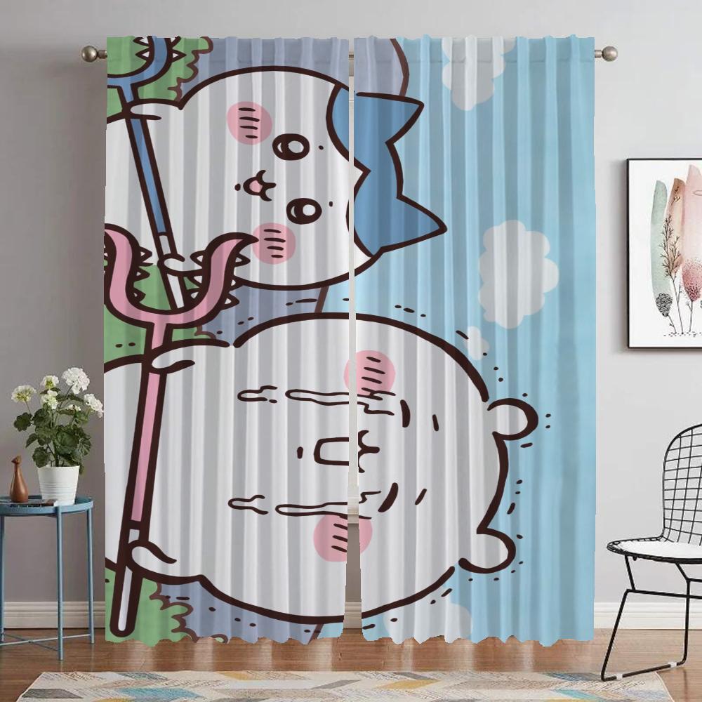 Chiikawas Blackout Curtains for Living Room Curtain Halloween Decoration Kitchen Curtains 2 Pieces Tulle for Bedroom Partition