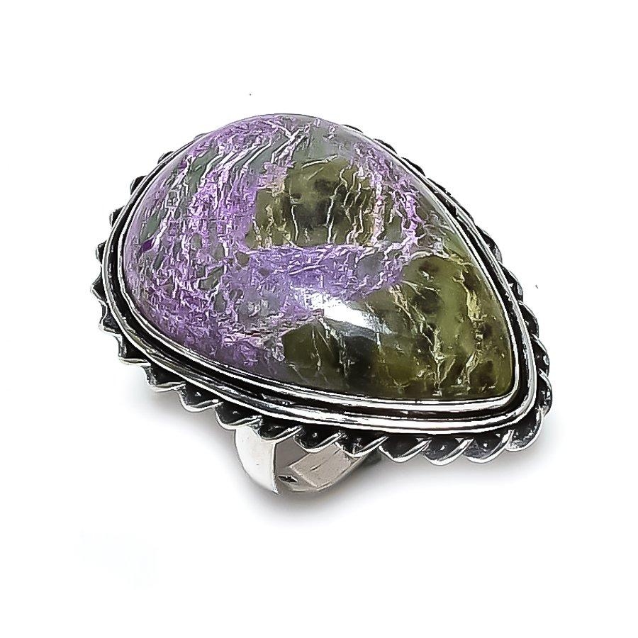 Natürlicher Purpurit Edelstein Handarbeit 925 Steling Silber Geschenk Ring Größe 7,5 i8t07