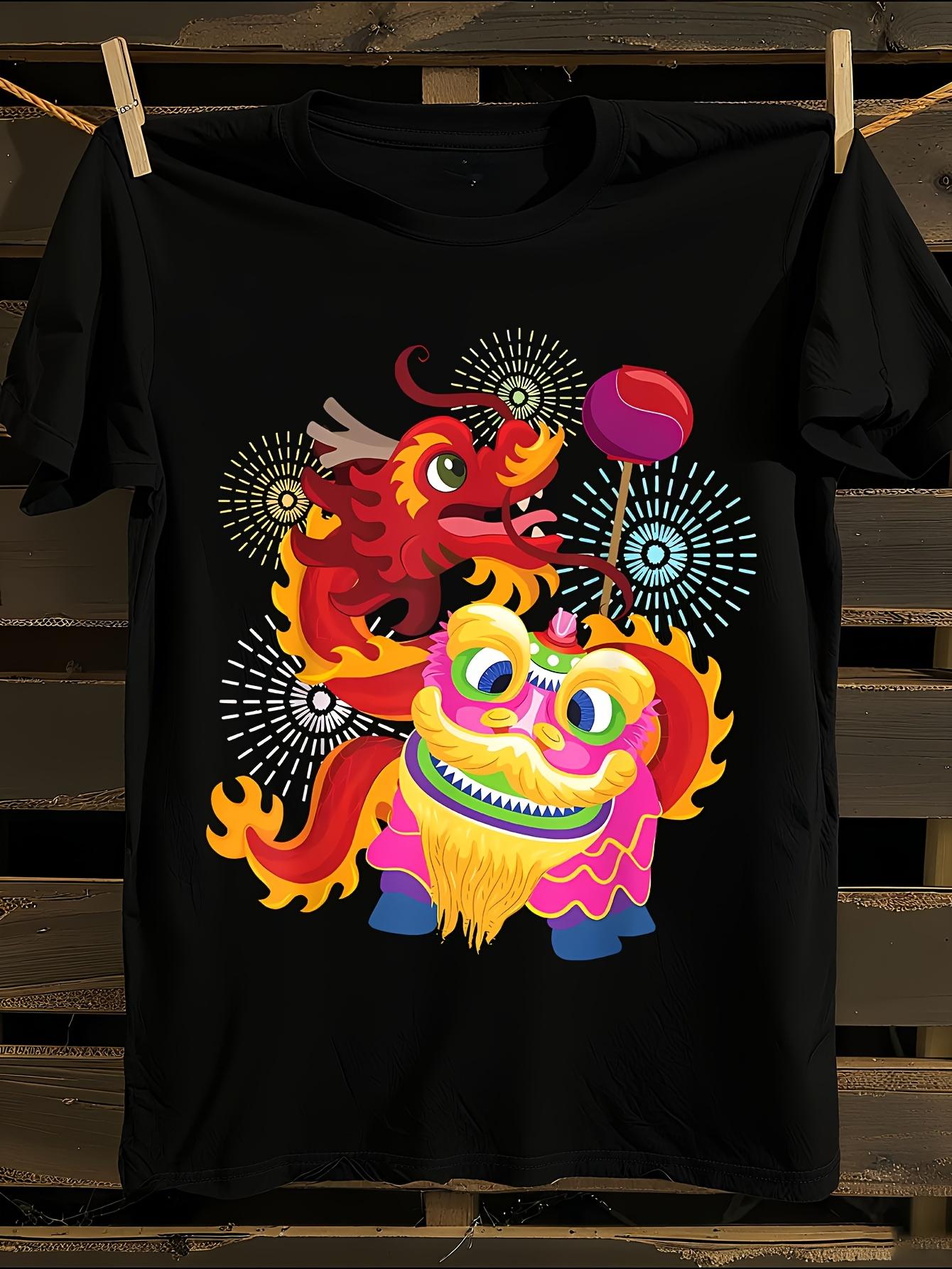 Chinese New Year Lion Dragon Dance Lunar Festival Tshirt S