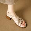 French retro thick-heeled sandals for women's summer new thin strips with soft soles, Roman shoes, and middle-heeled sandals.