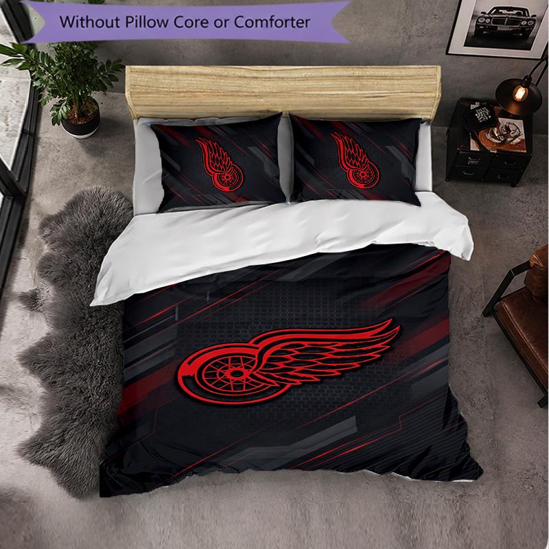 Set Biancheria da Letto in Microfibra con Motivo Detroit Red Wings 3 Pezzi Copripiumino Decorativo per Camera da Letto Uso Domestico