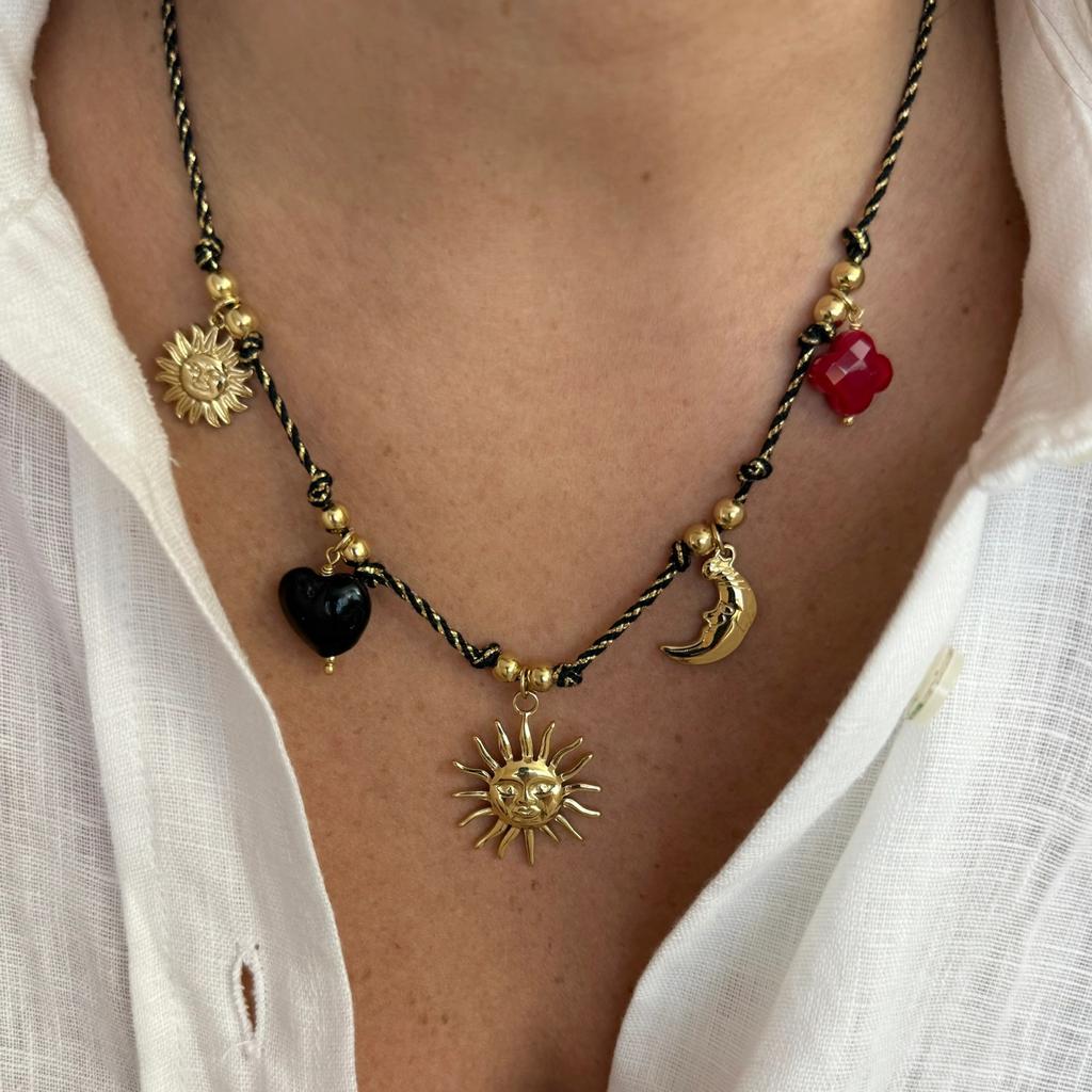 Personalized Diy Knotted Rope Chain Sun Moon Cross Pendant Necklace Furnace Vacuum Plating Color Retention