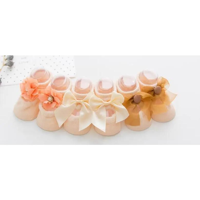 3 Pairs/Lot Spring Newborn Bowknot Baby Girl Sock Flower Lace Clothes  Accessories Ribbon Children Slipper Kids Toddlers Summer