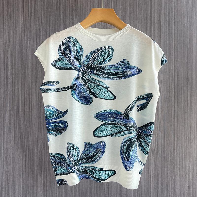 

Летняя тонкая шелковая трикотажная футболка с короткими рукавами, женская шерстяная футболка без рукавов с принтом L