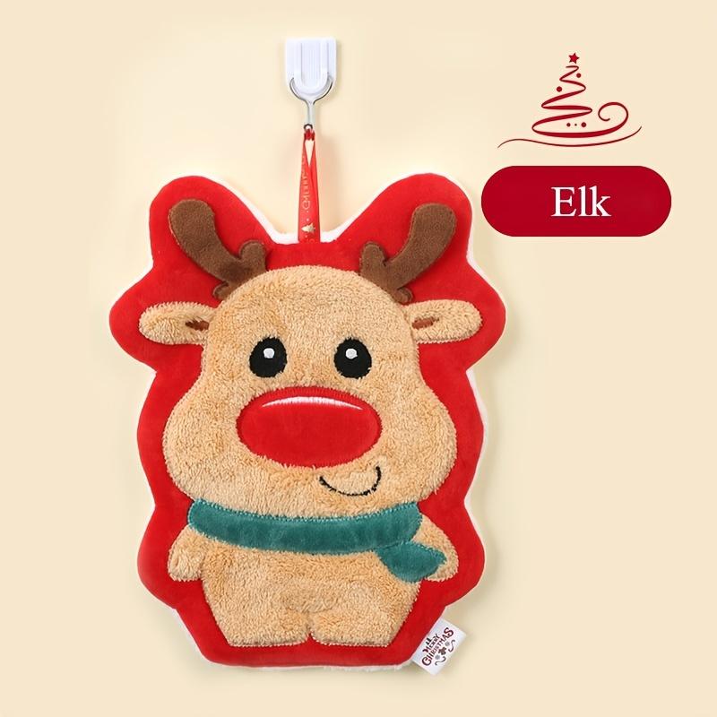 Cute Christmas Hanging Towel For Baby, Coral Fleece Quick-drying Fingertip Towel for Kids, Soft Towel With Hanging Loop