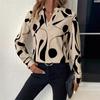 Women's Elegant V-Neck Shirt Casual Print Long Sleeve Shirt for Spring
