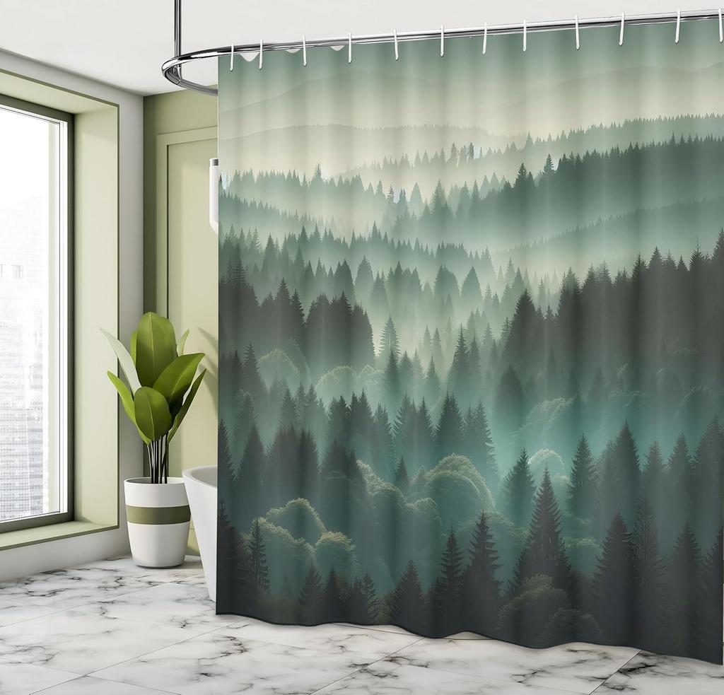 Shower Curtain Forest Mountain View Nature Print Bathroom Decor Waterproof Fabric Boho Minimalist Home Accessories Kitchen