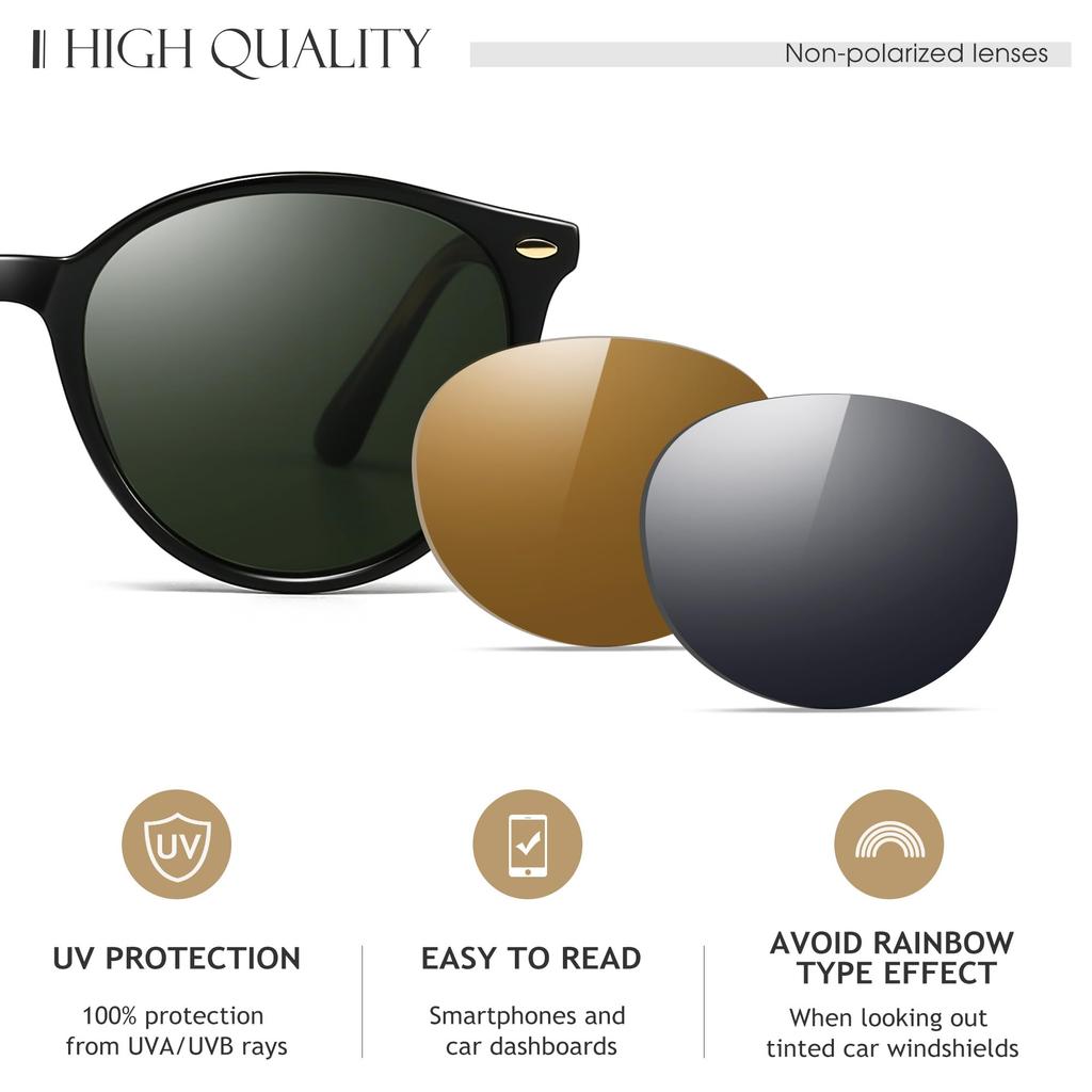 Sunglasses UV Protection Boston Wellington Sunglasses Retro Round Stylish Soft Feel Driving Sea Travel Frame Green [SUNGAIT] Women's Men's (Black