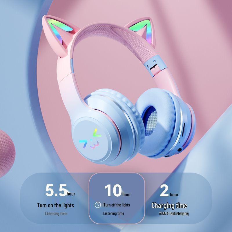 Gradient Cat Ear LED Bluetooth Headset BT035C - Gaming Style