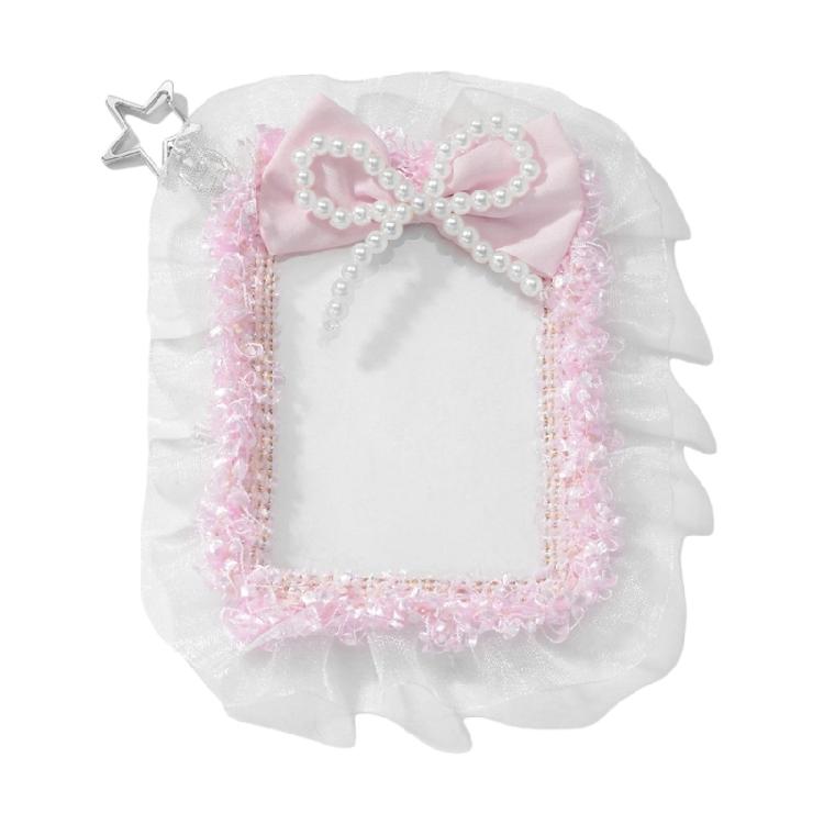 Süßer K-Pop Foto-Kartenhalter mit Schlüsselanhänger Perlen Schleifen Spitze Foto-Kartenhülle Ausweis Bank Kreditkartenhalter Schutz Hülle Geschenke